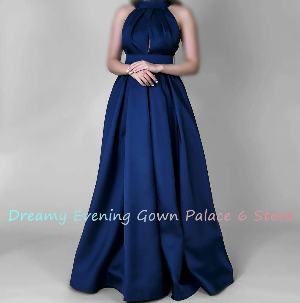 Customized High Quality Satin A-Line Evening Dress Temperament Floor Length Halter Sleeveless vestidos para mujer