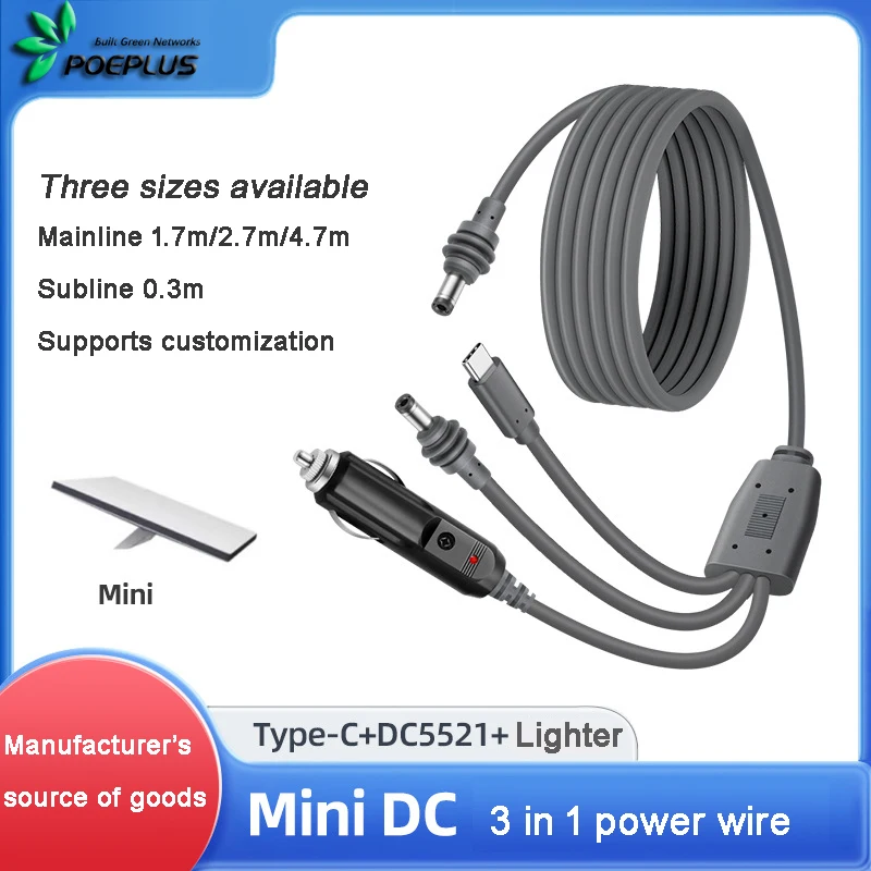 

For Starlink Mini 3 Car Splitter 100w Three In 1 USB Charger Port Fast Charging Cord Extension Automobile Interior Accessories