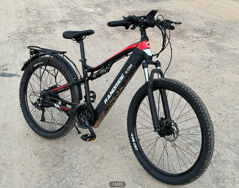 YG90 RANDRIDE Electric Bicycle RANDRIDE 1000W motor 48V17AH Hydraulic Brake Ebike with Full Suspension  21 Gears Shift Free Rack image 2