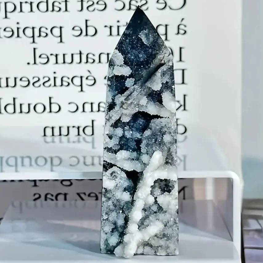 Natural Black Geode Sphalerite Tower Obelisk Wand-Mineral Specimen Collection-Druzy Rough Crystal Tower Gemstone Home Decor Gift