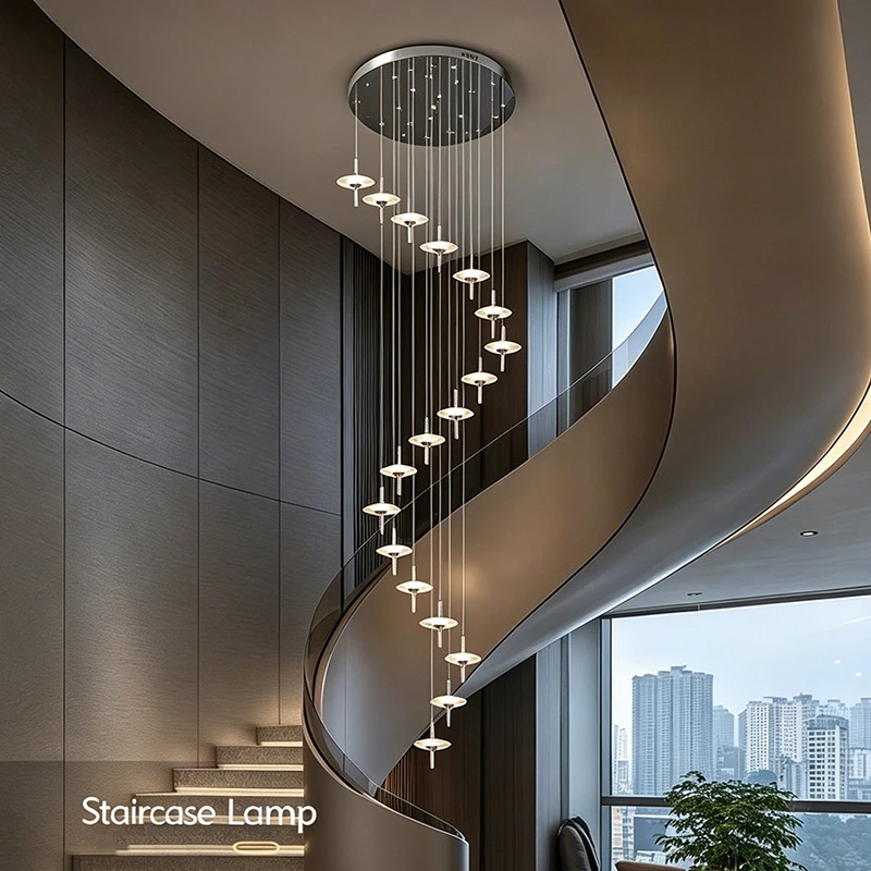Modern luxury high-rise building decoration LED lights, staircase pendant lights, living room pendant lights, indoor lighting