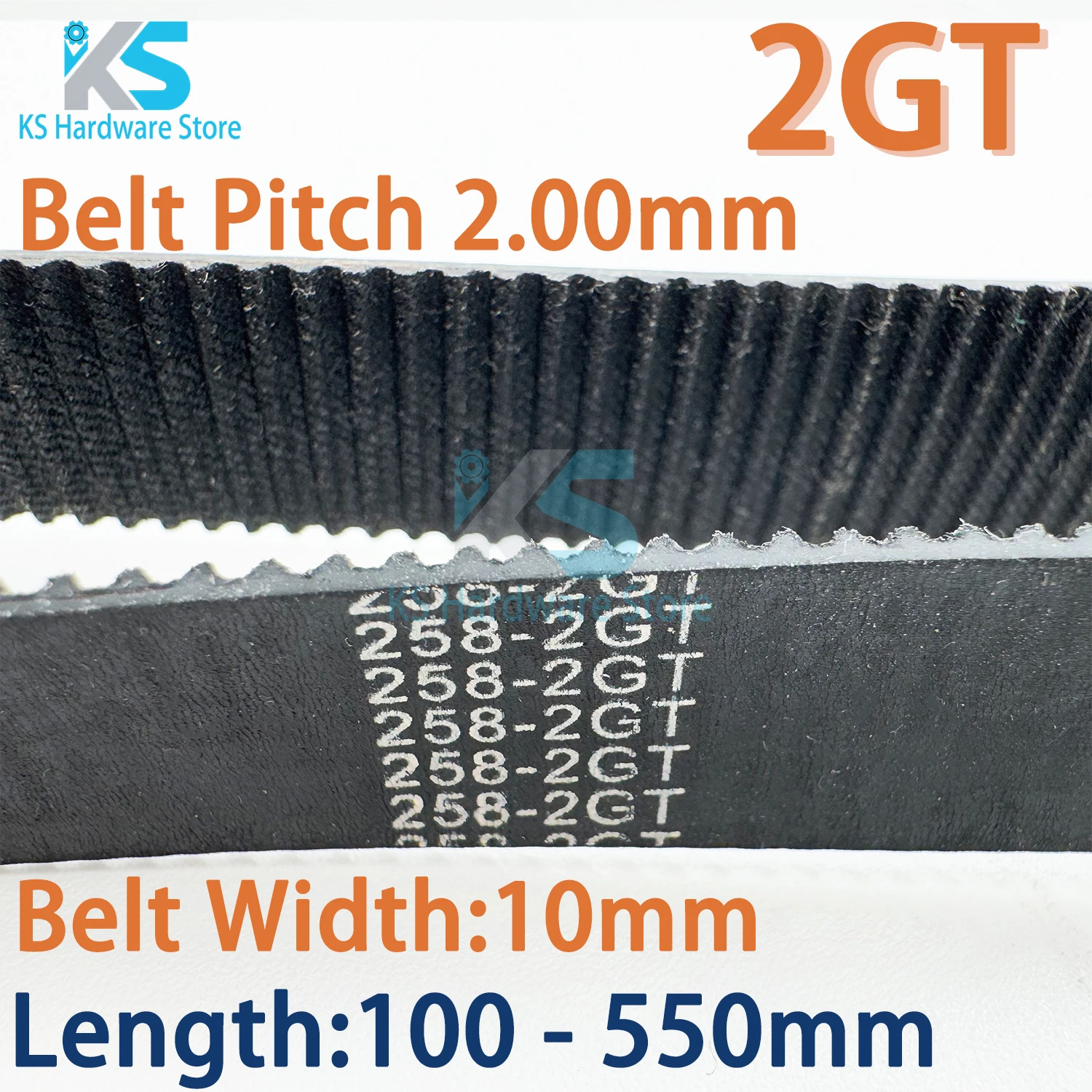 2GT Closed Loop Rubber Timing Belt 100 110 140 168 178 240 278 330 350 380 400 450 500 550mm Width 10mm 2M Synchronous Belt GT2