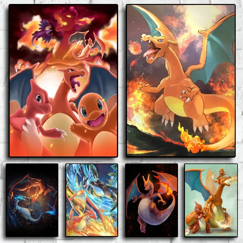 

Pokemon Japanese Anime Peripheral Poster Decor Pikachu Charizard Canvas PaintingModern Room Decorate Picture Wall Art