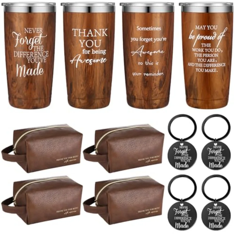 

2 Pcs ank You Gift for Men 20 oz SinleSteel Tumbler wi Lid Leaer Toiletry BaInspirational Eoyee pretion Gift Set for Dad Cowor