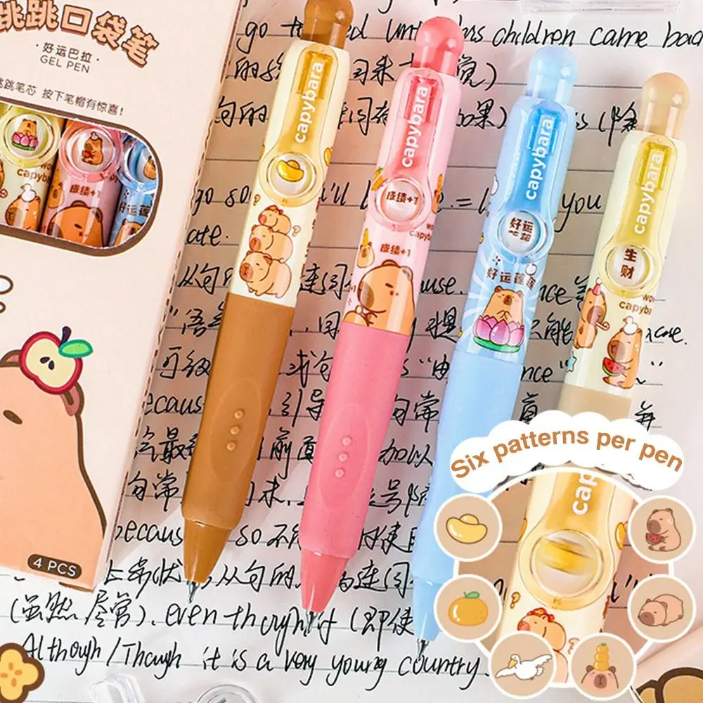 

4PCS/Box Portable Black Ink Pocket Pen Quick Drying Writing Tool Gel Pencil Funny Capybara Neutral Pen School Office Supplies