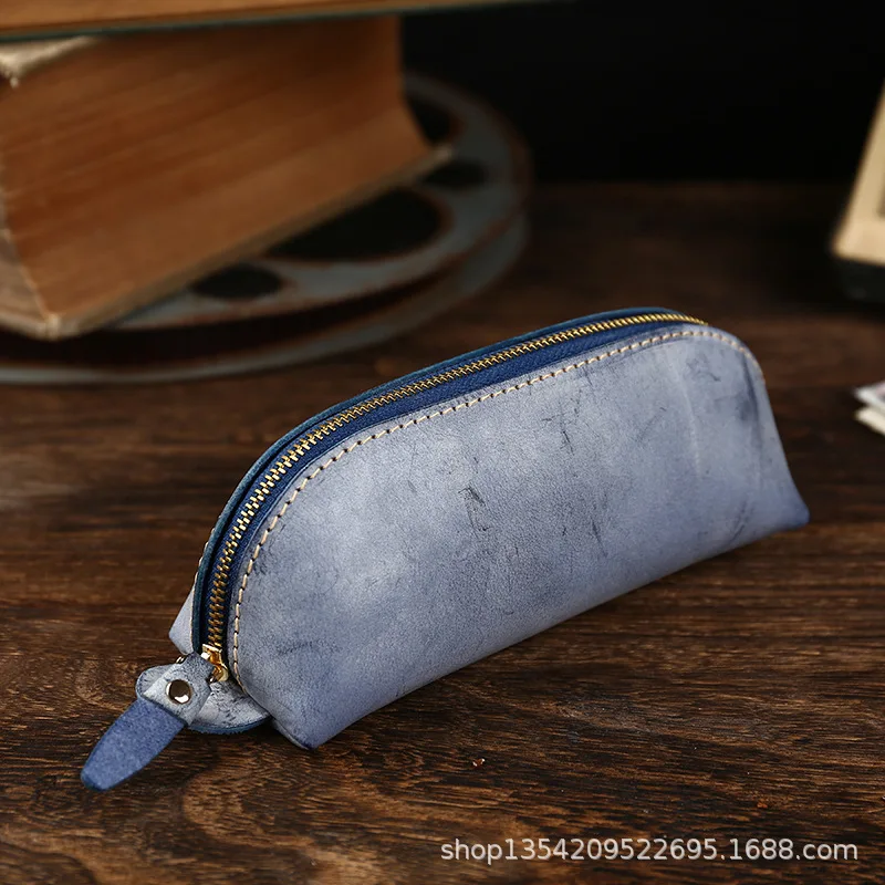 

Gege original retro niche first layer fog wax cowhide multi-purpose leather pen bag sundry bag multi-color.