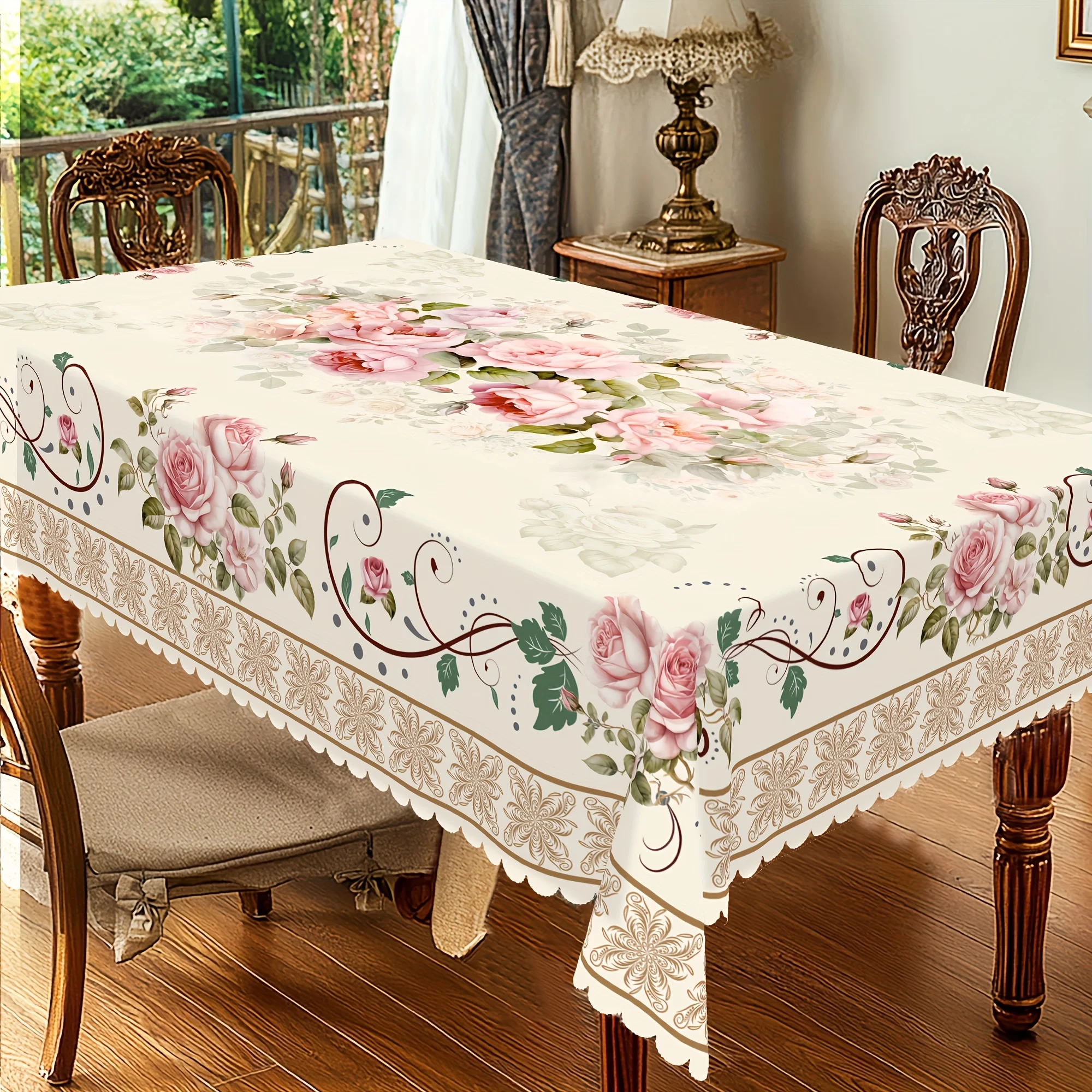 Luxury Rose Floral Tablecloth Polyester Table Linen Rectangular Dining Room Decor Vintage Summer Shabby Chic Table Cover