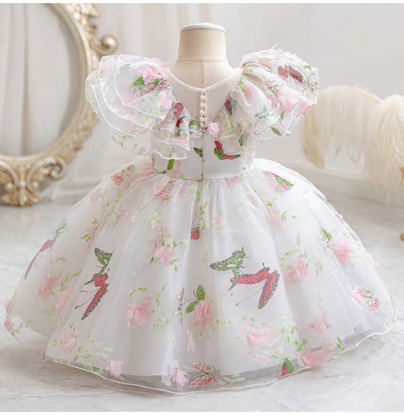 New Baby Summer Dress for Holiday Butterfly Kids' Party Dresses for Birthday Flower Girl Clothes