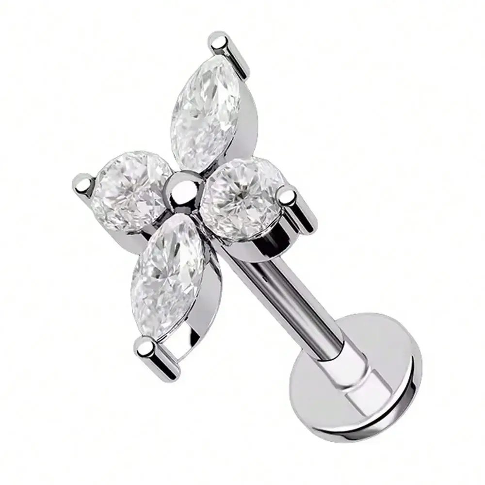 G23 التيتانيوم Labret الأذن الزنمة القرط مربط داخليا الخيوط زركونيا الشفاه خواتم الغضروف اللولب ثقب مجوهرات للجسم 16 جرام