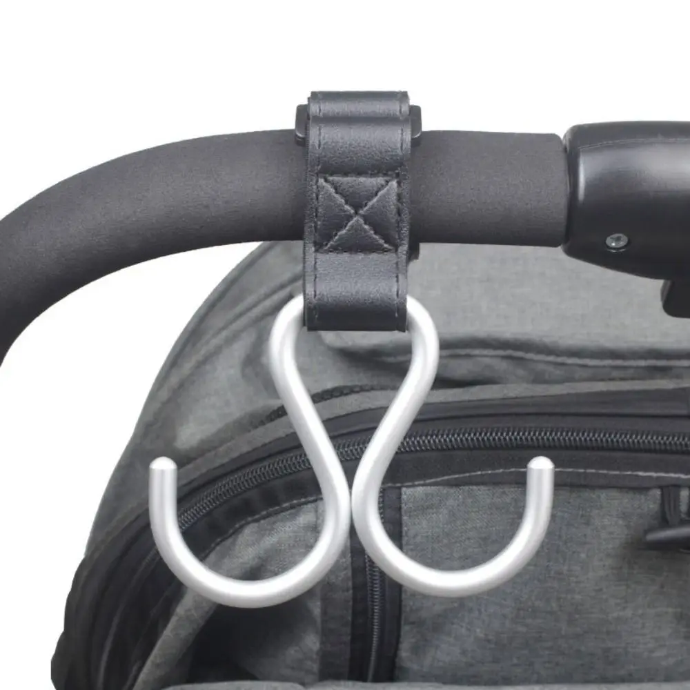 Cartoon S Shape Baby Stroller Hooks Double Hook PU Hanging Hook Cart Organizer Solid Color Stroller Accessories Baby