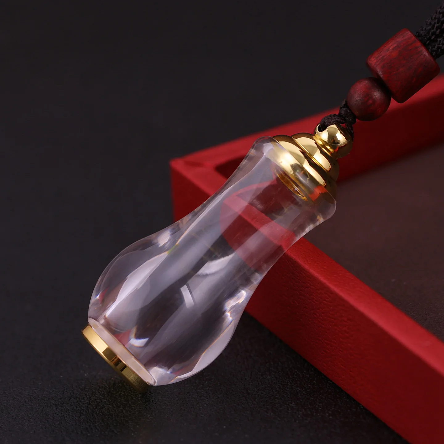 Chinese Style Lucky Guanyin Vase Pendant Transparent Glass Hollow Openable Blessing Amulet Necklace For Prayer Good Luck Store