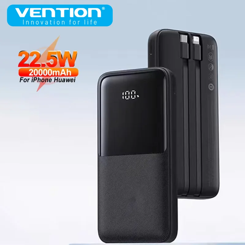 

Vention 22.5W Power Bank 20000mAh PD Fast Charging Portable Powerbank External Battery Charger Built-in Cables For iPhone Xiaomi