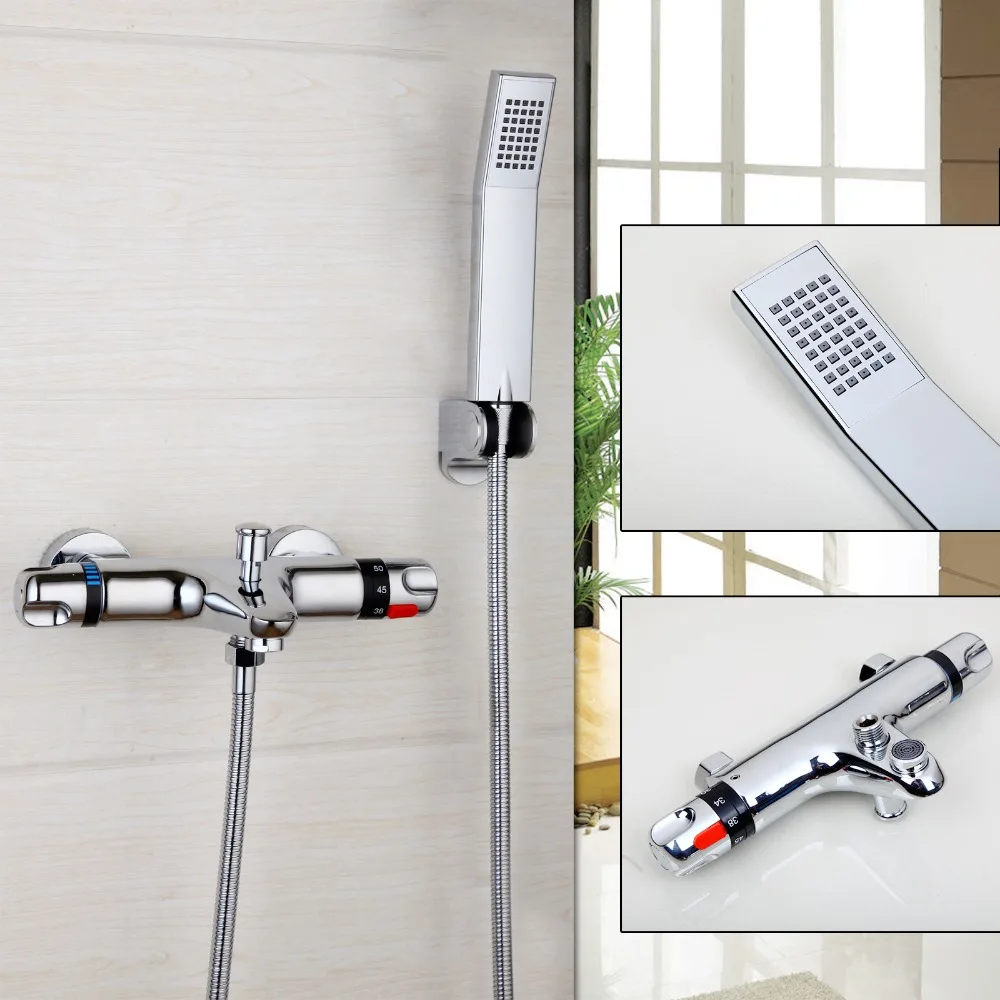 

Torayvino Classic Auto-Thermostat Control Bathroom Shower Faucet Wall Mounted Chrome Polished Hot Cold Water Mixer Faucet