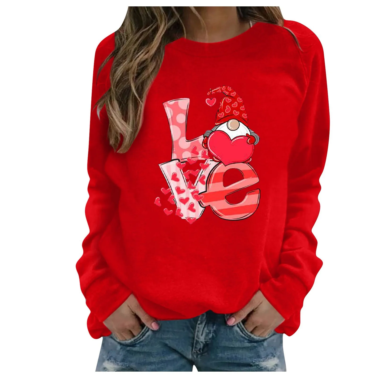 Valentine\'s Day Women\'s Pullover Couple Outfit Casual Print Round Neck Long Sleeve Sweatshirt Loose Sports Pullover