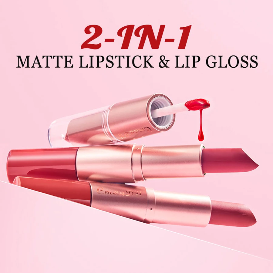 3-Pcs Long Lasting Velvet Matte Lipstick Double Head Lip Gloss Non-stick Cup Lip Gloss Tint Plumper Waterproof Lipstick Makeup