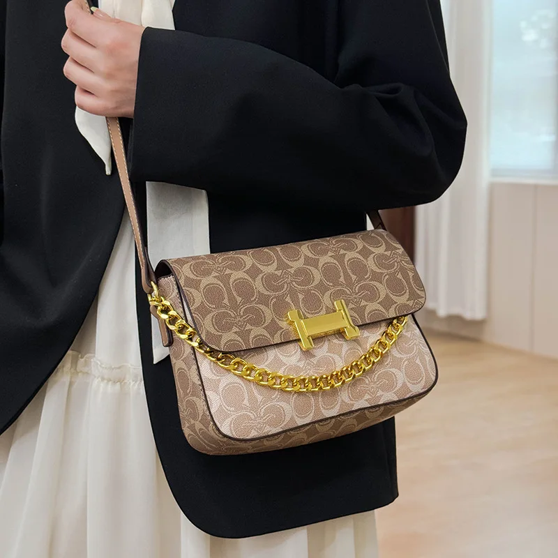 

High-end Women's Bag 2025 New Style Fashion Versatile Crossbody Bag Retro Print Single Shoulder Small Square Bag