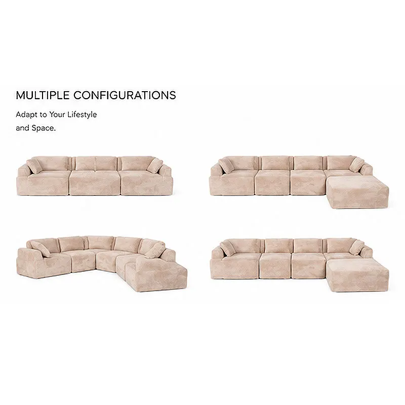 Modern luxury plush L-shaped compression sofa bed set, adjustable and durable design