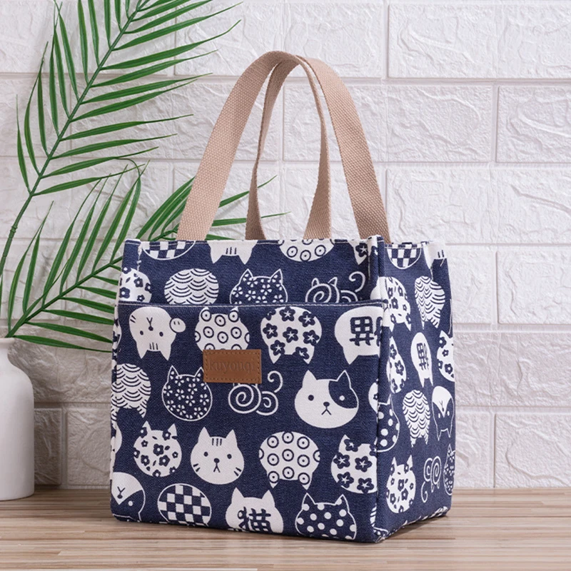 Thick Aluminum Foil Lunch Insulation Bag – Portable Office Lunch Tote with Canvas Handle & Japanese Design