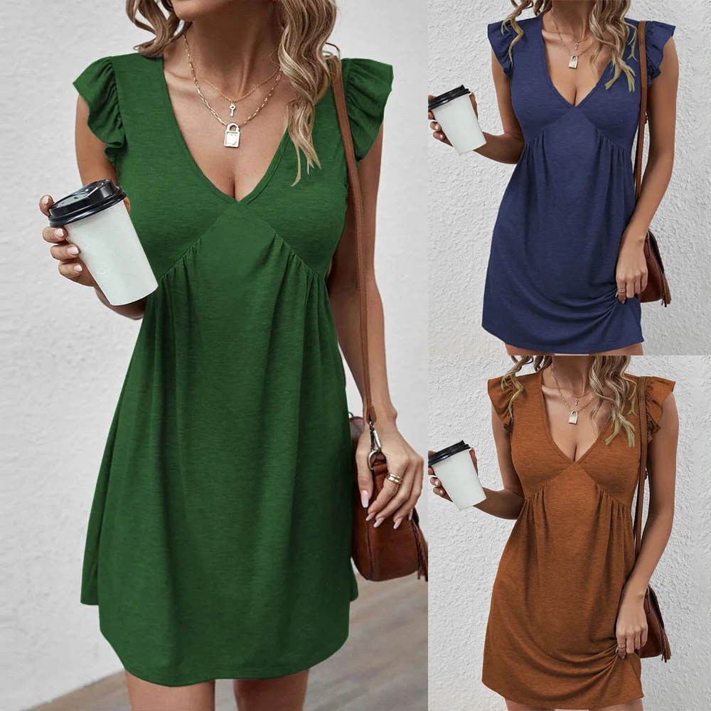 

Summer 2026 Sexy V-Neck Sleeveless Vest Dress Loose Casual Women's New Fashion High Waist Knitted A-Line Skirt Dress