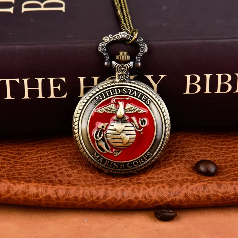 Large Bronze Earth and Eagle Pocket Watch Red glue Eagle Pocket Watch Necklace Pendant Watch Quartz watch