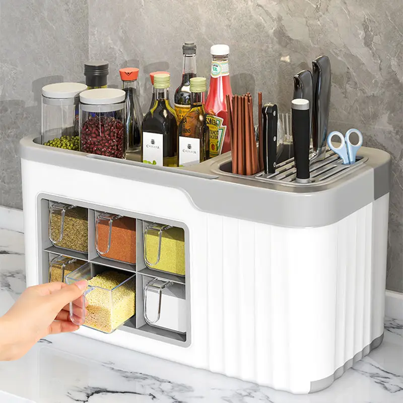 Multifunctional Seasoning Box Storage Organizer Seasoning Storage Rack Chopstick Storage Box MSG Salt Seasoning Jar Storage Box