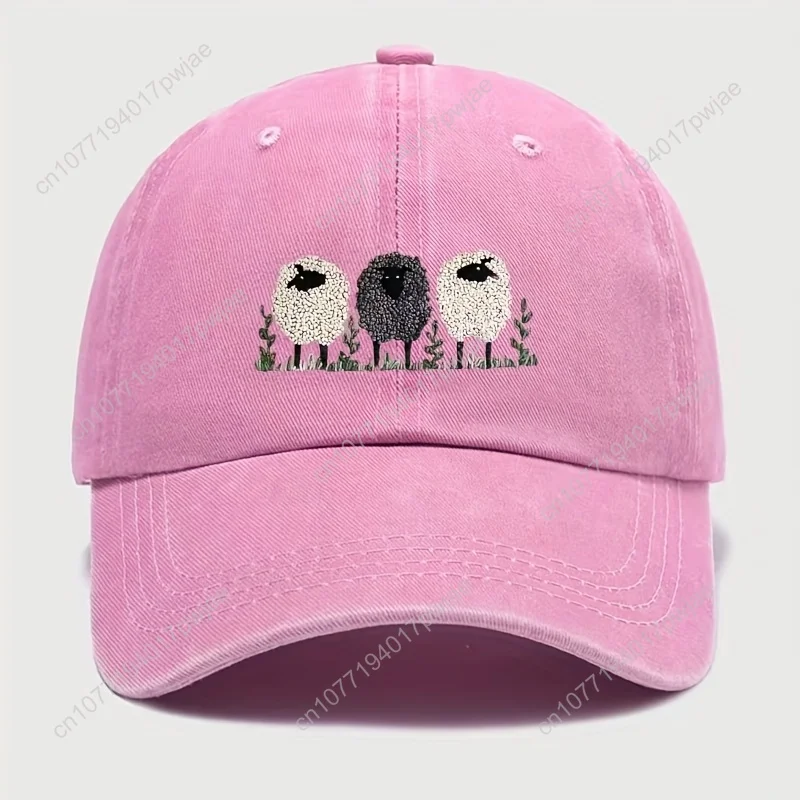 

3 Lambs Print Baseball Cap - Stylish Adjustable, Vintage-Inspired Outdoor Sports Cap with Black & White Sheep Design, Hand Washa