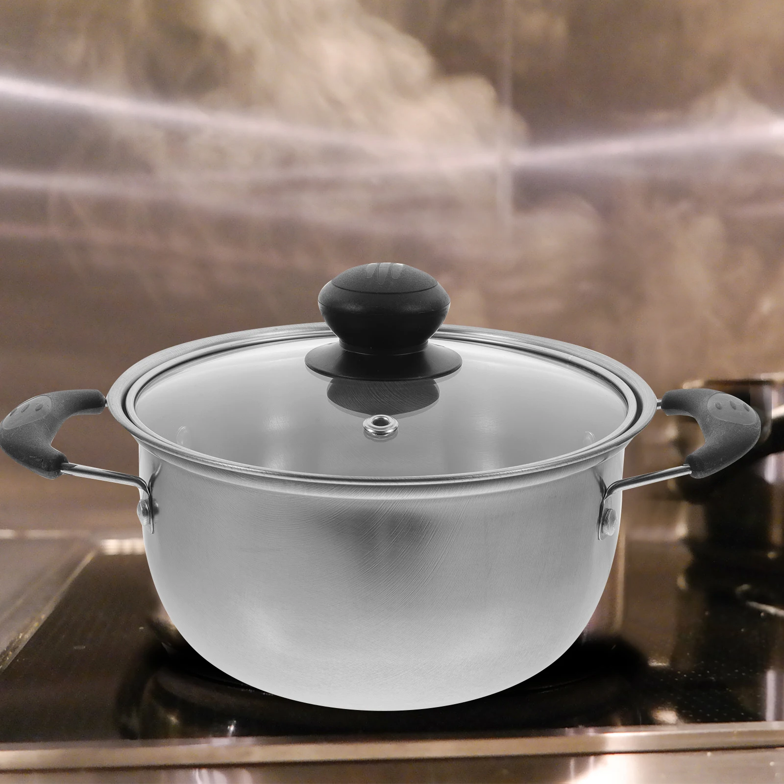 

Stainless Steel Milk Pot 16cm Double Ear Soup Pan Glass Lid Gas Electric Stove Easy Clean Kitchen Cooking Utensil
