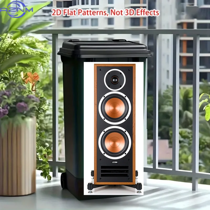 One Trash Can Sticker Measuring 37*82cm / 14.57*32.28 Inches, Featuring a Copper-core Three-way Speaker Pattern Design. This M