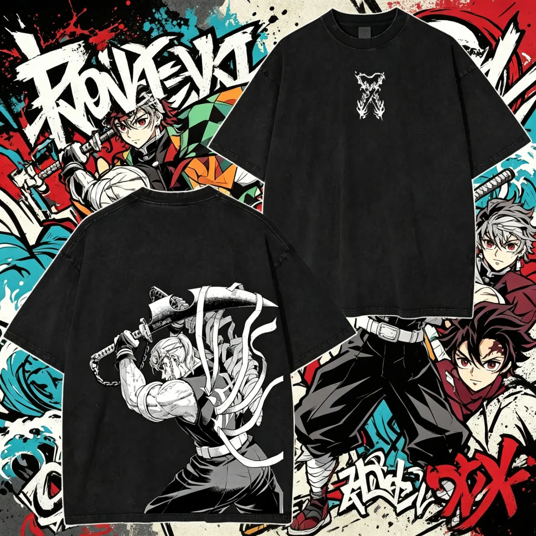 

2026 Hot Sale Demon Slayer Tengen Uzui T Shirt Vintage Washed Oversized Cotton Graphic Tee Harajuku Streetwear for Men Women Top