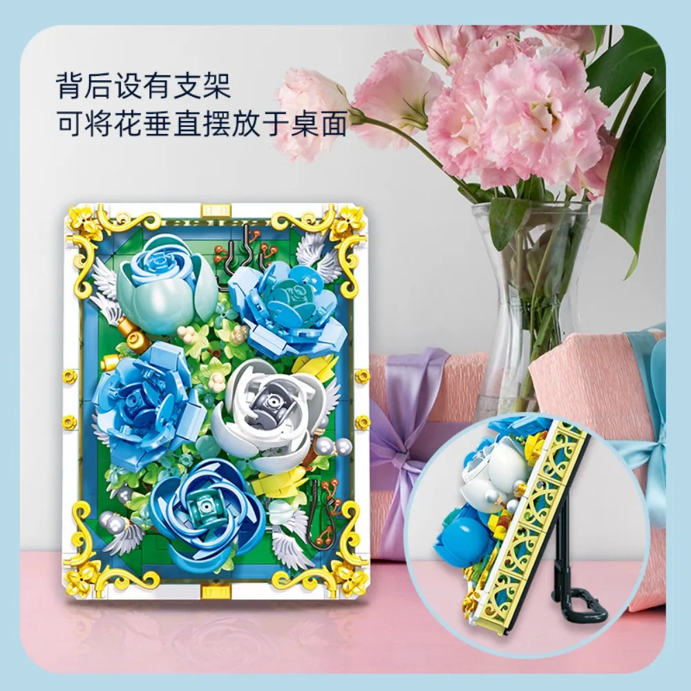 Chrysant Drijvend Licht Vroege Zomer Blauwe Roos Hart van De Oceaan Bouwsteen Frame Assembleren Speelgoed Valentijnsdag Cadeau