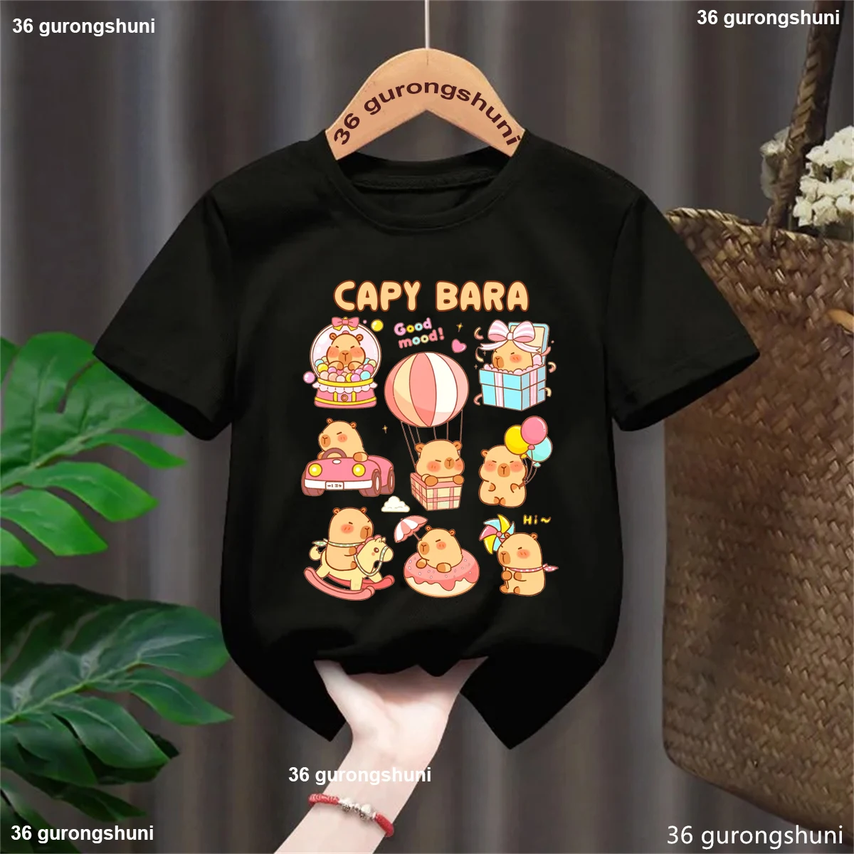 

Funny Capybara Music Box Car Gift Box Balloon Capy T-Shirt Boys Baby Girls Gift Kids Clothes Short Sleeve T-Shirts Top