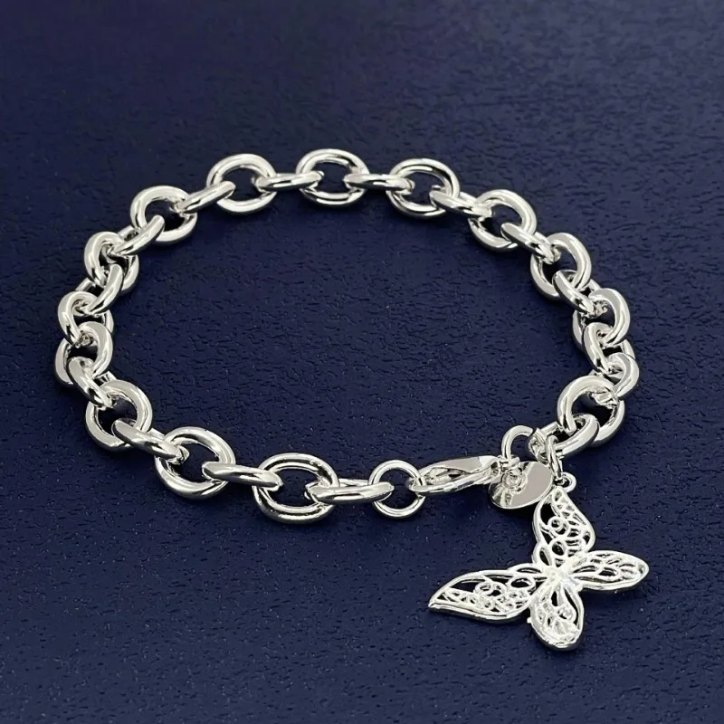 

Y2k 925 sterling Silver Butterfly Bracelet for women lady men DIY Hot popular Street Versatile Jewelry Engagement Birthday gifts