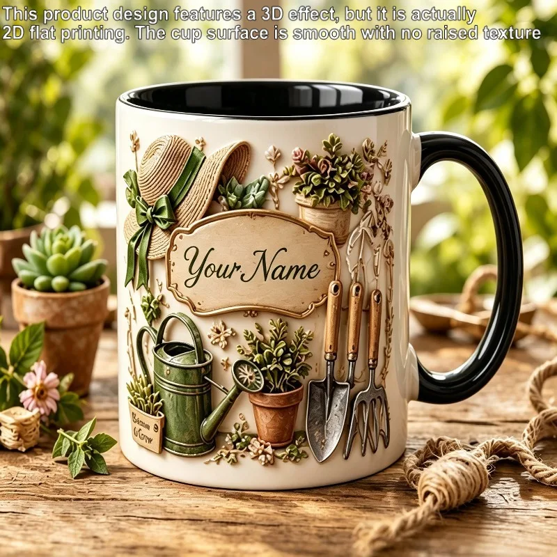 Custom Garden Tool Nature Ceramic Mug 2D Print Personalized Floral Detail Gardening Enthusiast Office Gift