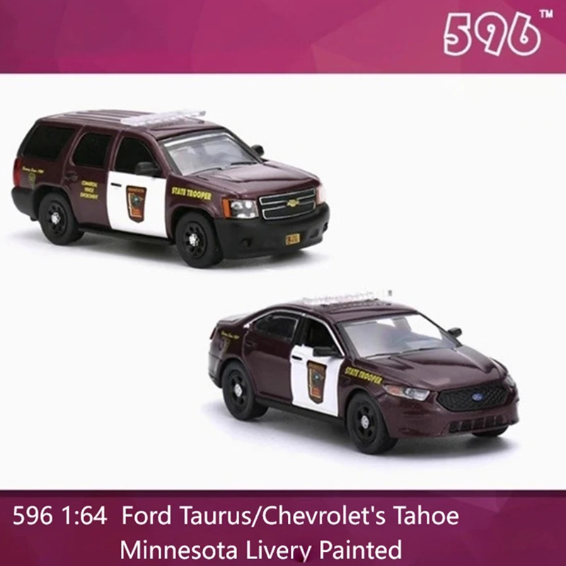 

Модель 596 1:64 Ford Taurus/Chevrolet's Tahoe Minnesota Livery, окрашенная полицейская модель автомобиля из сплава, праздничные подарки, игрушки