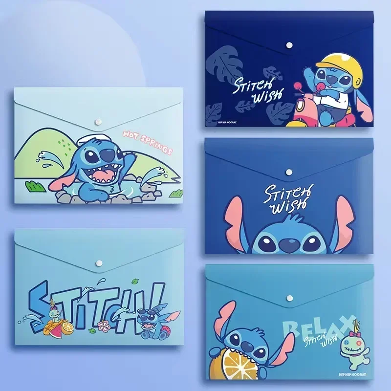 Disney Stitch File Bag Anime Figure Cute A4 Size Test Paper Stationery Button Plastic Clear Storage Bag School Supplies Prizes