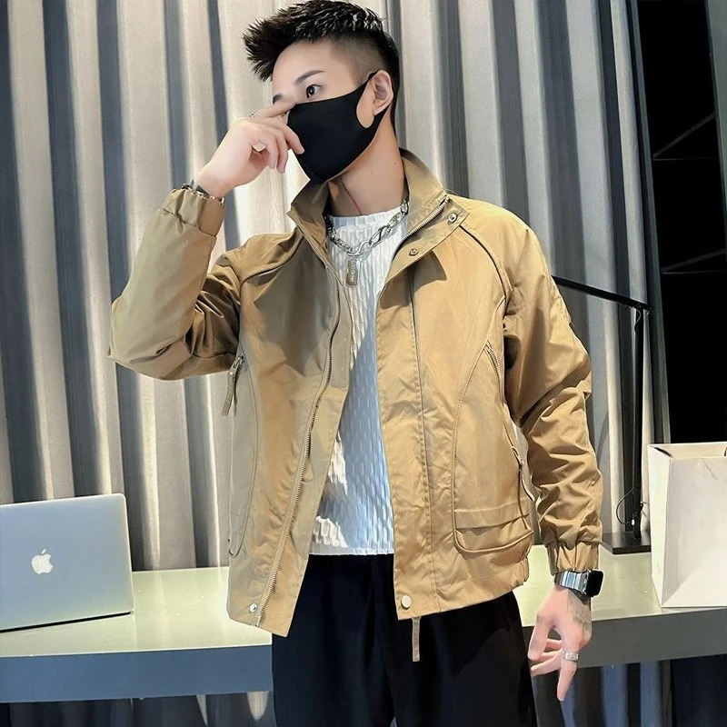 

​Premium Olive Green Men's Autumn Jacket Edgy Streetwear Cargo Collar Coat for Urban Style