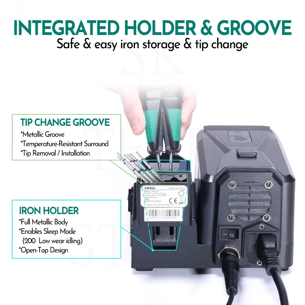 YIHUA Statio with Auto Calibration Precision Tweezers Soldering Iron Station for SMD Micro Component Rework  982D-I