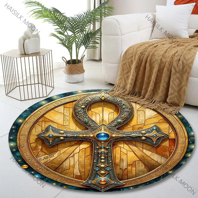 Multiple sizes Egyptian symbol ornate artwork Print Round Carpet Living Room Bedroom Table Chair Sofa Decorative Carpet