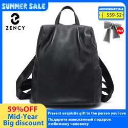 Mochila Zency antirrobo con apertura trasera, monederos para mujer, 100% de cuero genuino, bolso de viaje negro, mochila de moda, bolso para ordenador portátil blanco