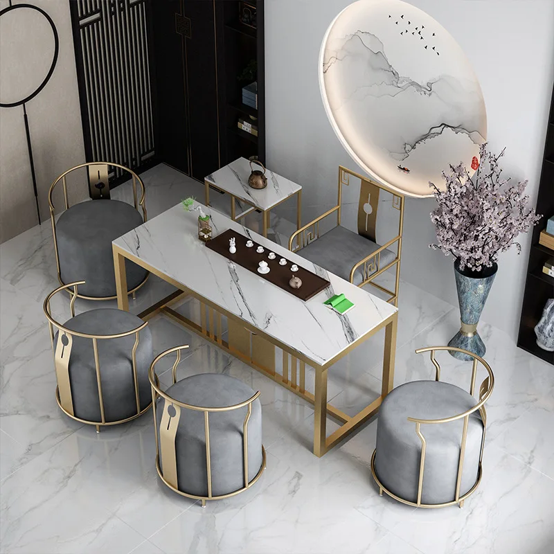 Tea table and chair combination Modern living room Marble Zen Kung Fu tea table Light luxury office Tea table and chair