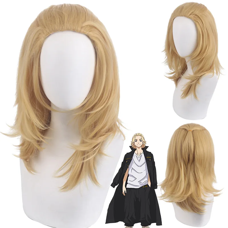Synthetische cosplay pruik kort blond zwart haar hittebestendig kostuumfeest Halloween rollenspel anime stijl unisex gelaagd