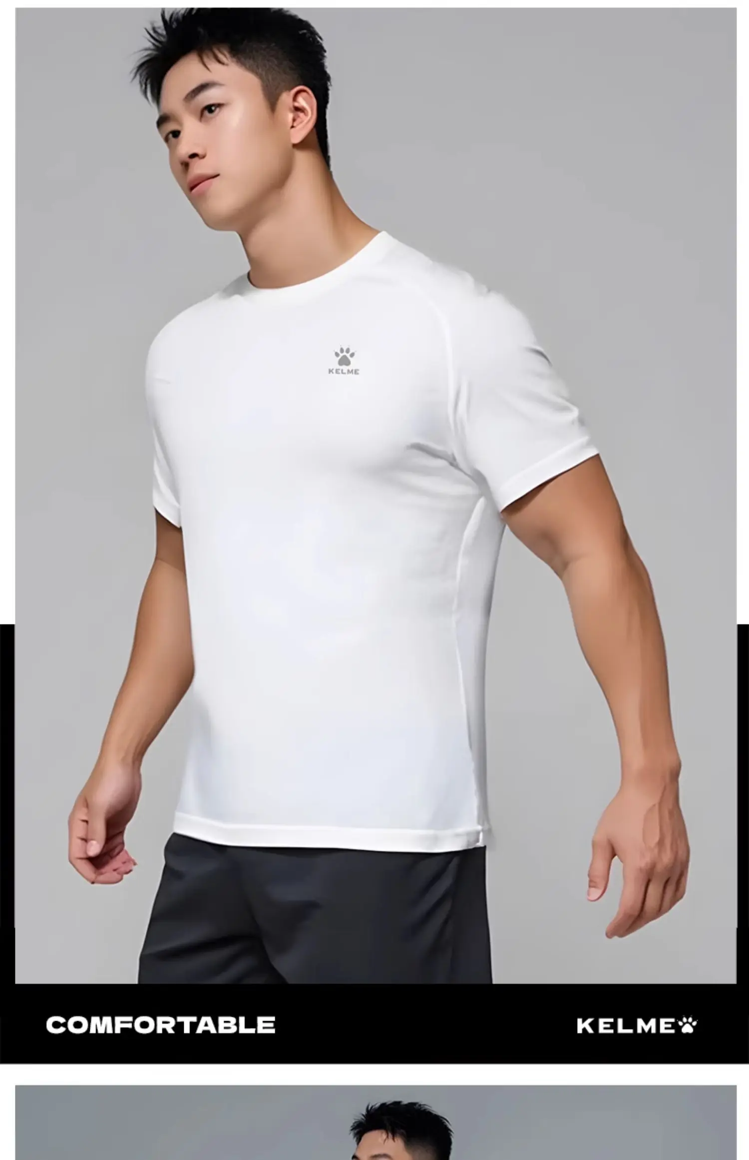 Kelme Herren-Sport-T-Shirt, Eisseide, Fußball, schnell trocknend, kurzärmelig, Fitness, Outdoor, Laufen, Training, atmungsaktiv – Detail 4