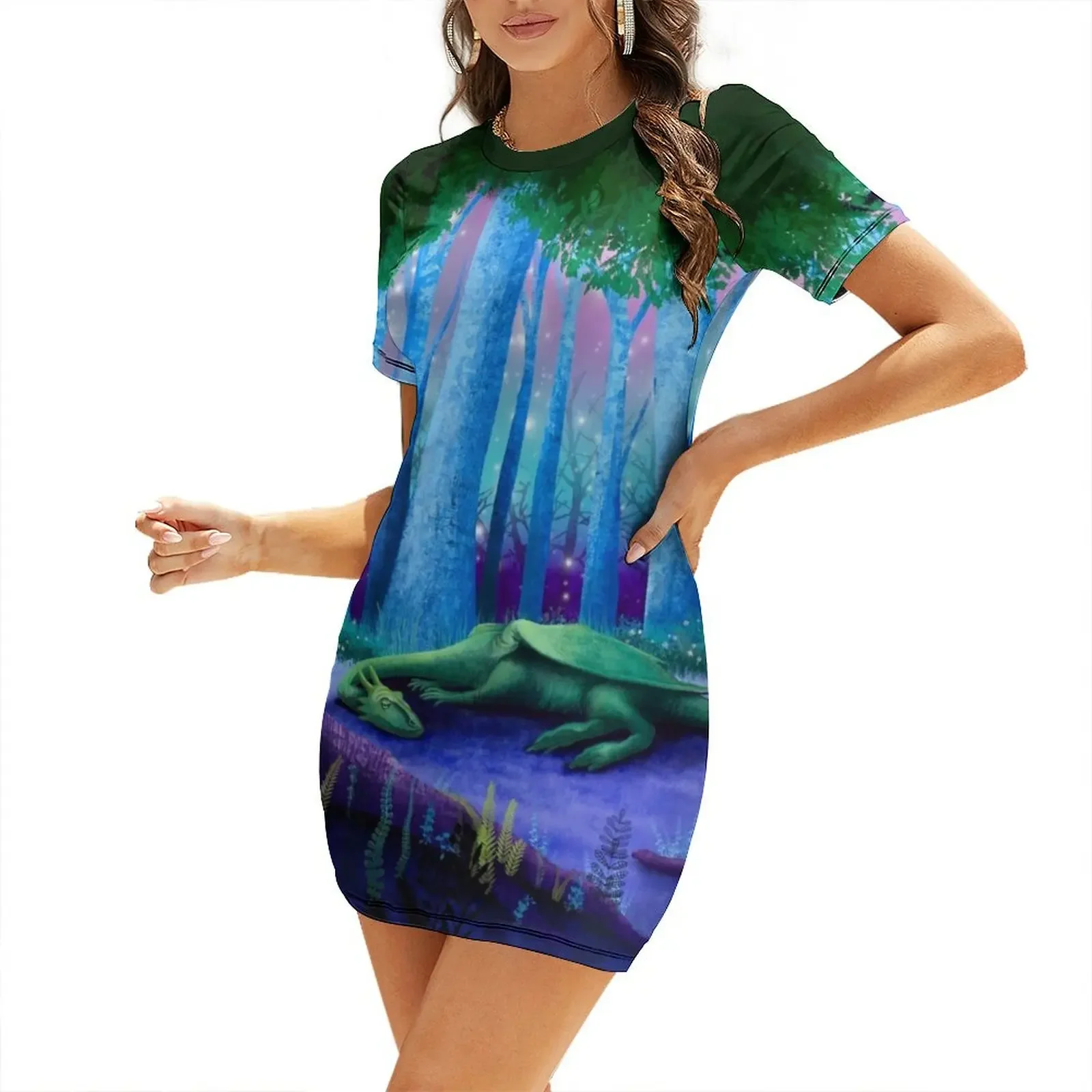 

The Sleeping Dragon Short-Sleeved Dress Women's summer long dress Woman fashion Long veiled dresses sexy dress for women