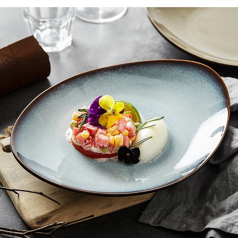 

Japanese-style ceramic dinner household characteristic special-shaped flat hotel restaurant tableware 10 inches