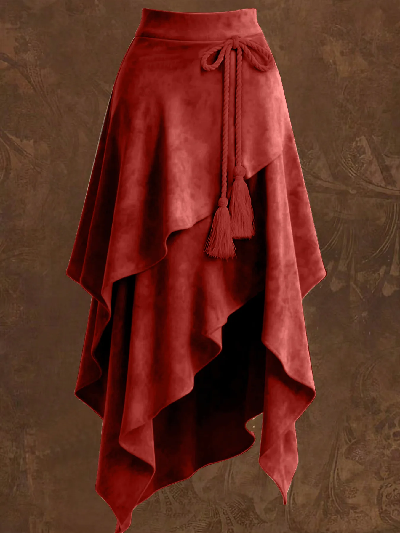 Damen-Retro-Wildlederrock im Western-Stil, Europäische Größe, Einfarbig, Unregelmäßiger Halbrock für Freizeitkleidung – Detail 2