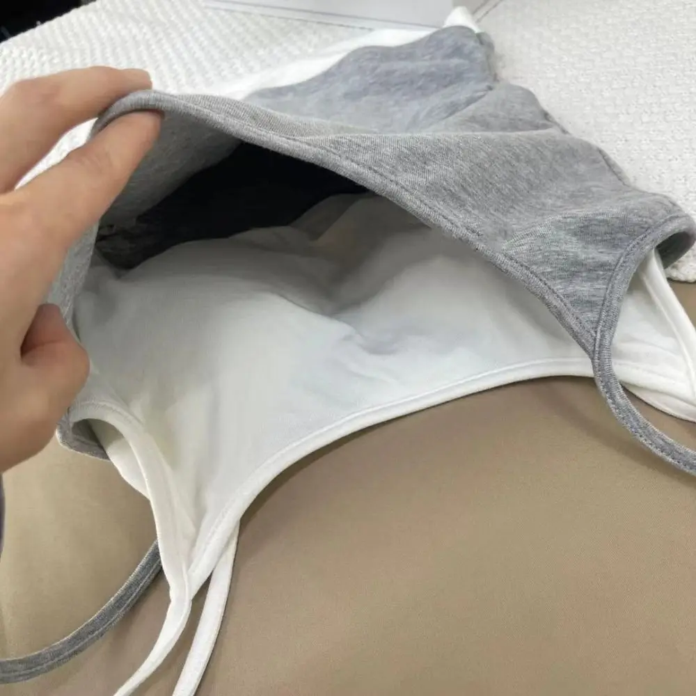 Patchworkowa bluzka bez rękawów w stylu koreańskim, imitująca dwuczęściowy komplet, dopasowana, słodka, typu tank top, podkoszulek, krótki top, idealna na plażę.