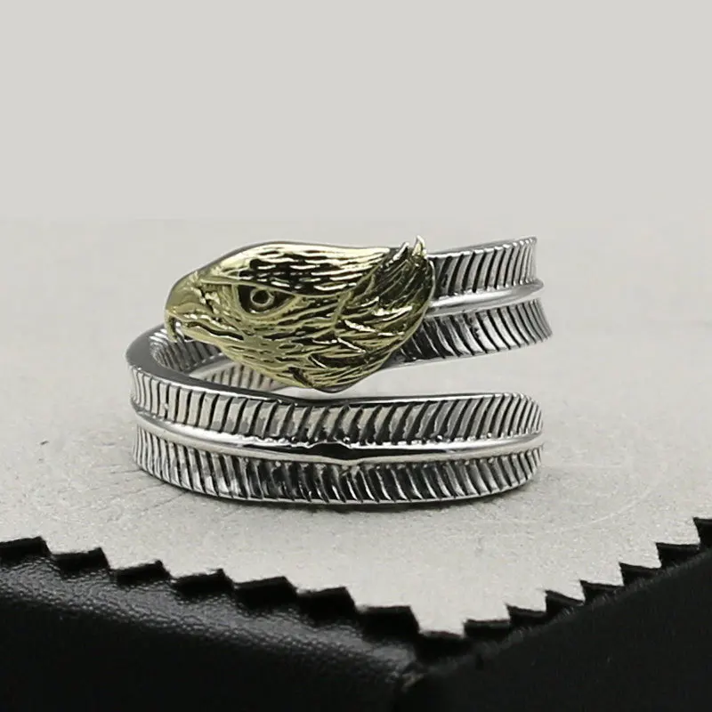 

Handmade Jewelry Eagle Feather Couple Fashion Thai Silver Personalized Ring s925 Sterling Silver Ring with a Live Mouth