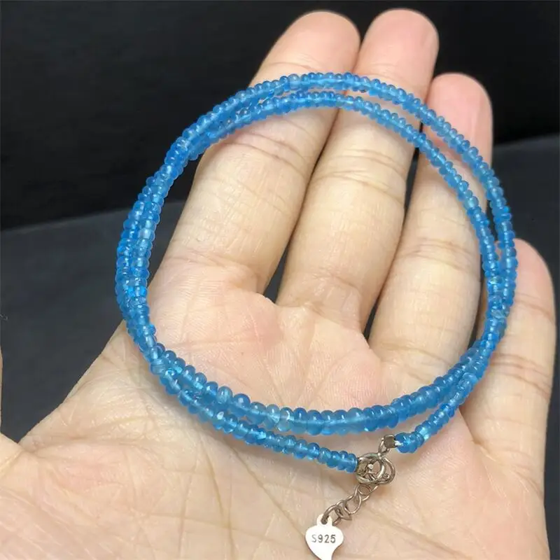 

3MM Natural Blue Apatite Necklace Lady Fashion Jewelry Healing Fengshui Stone Lucky exquisite Holiday Gift 1PCS