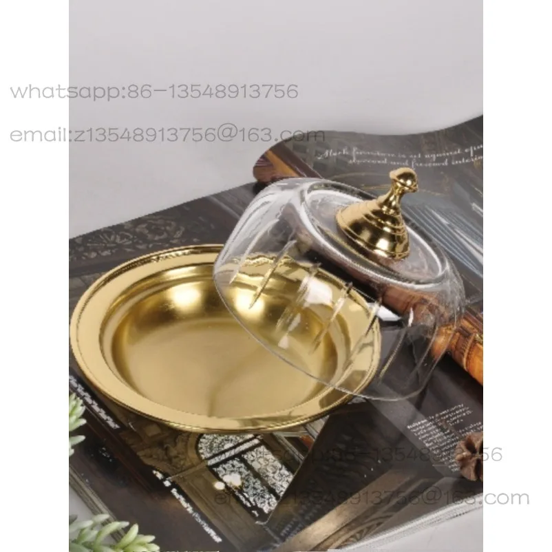 Nordic style creative snack brass plate with lead-free glass transparent cover dustproof fruit plate living room coffee table