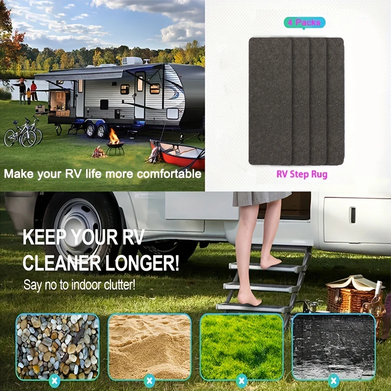 

4pcs RV Stair Tread Pad Caravan Motorhome Stepping Step Anti Slip Mat black Self Adhesive Dust Proof Step Pad RV Accessory